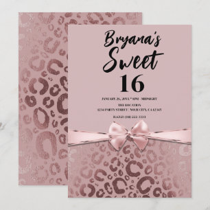Rose Guld Rosa Glam Leopardmönster Sweet 16 Inbjudningar