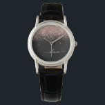 Rose Guld Rosa Glitter Bokstavsmonogram Tjejigt Armbandsur<br><div class="desc">Svart och roséguld - Rosa glitterfärg med gnistrande skriftmonogram på urtavlan. Detta gör en perfekt present för examen,  födelsedag,  bröllop,  brudslöja,  årsdag,  baby shower eller möhippa för någon som älskar glamour,  lyx och chic stilar.</div>