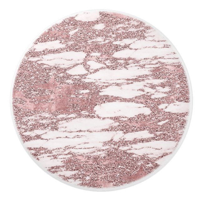 Rose Guld Rosa Glitter Gnistrande Marmor Glamourös Knopp (Framsidan)