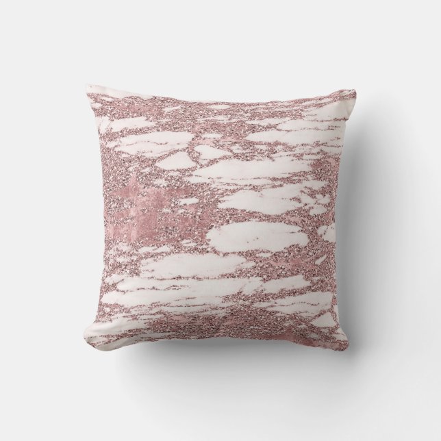 Rose Guld Rosa Glitter Gnistrande Marmor Glamourös Kudde (Framsida)