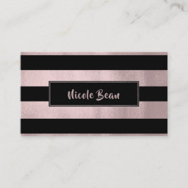 Rose Guld Rosa & Svarta Ränder Chic Modern Glamour Visitkort