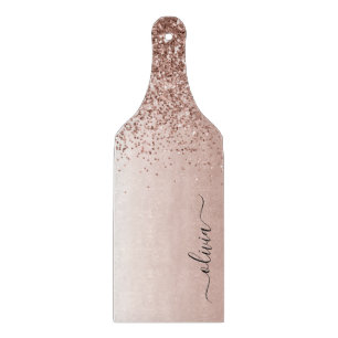Rose Guld - Rosafärgad Glitter Metall Monogram Nam