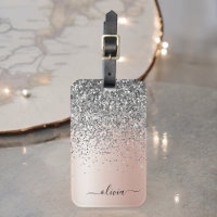 Rose Guld - Rosafärgad Silver Glitter Monogram