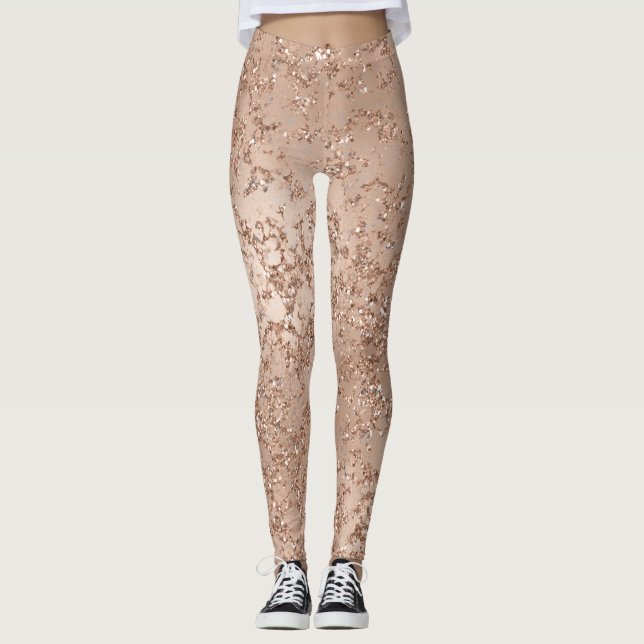 Rose Guld Rosaktig Glamour Gnistrande Chic Leggings (Framsida)