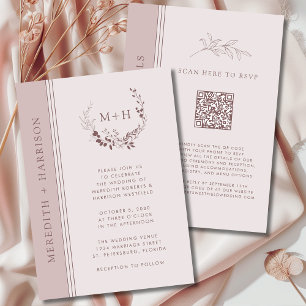 Rose Guld Rouge Monogram QR-kod Bröllop Inbjudningar