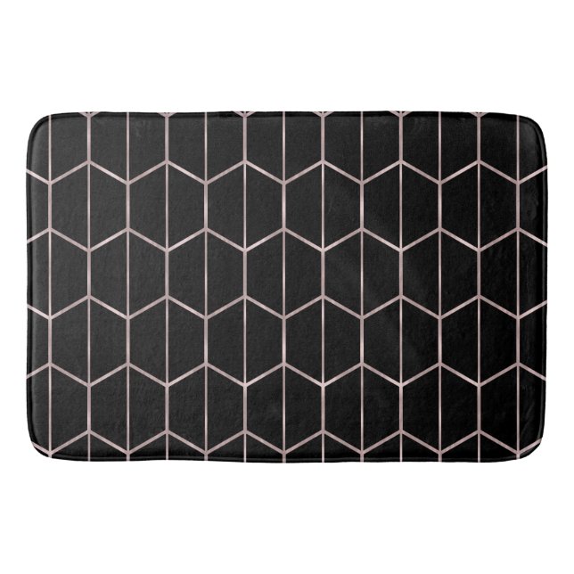 Rose Guld & Svart Chic Hexagon Geometrisk Glamour Badrumsmatta (Framsidan)