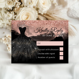 Rose Guld & Svart Prinsessa Quinceañera RSVP-kort Tilläggskort