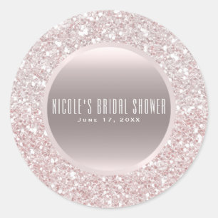 Rose Guld Vit Rosa Glitter Elegant Bröllopsgåva Runt Klistermärke