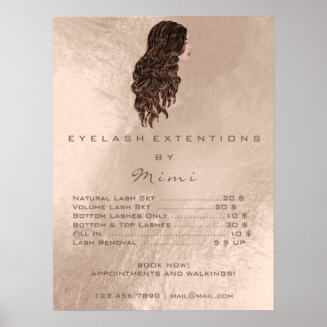 Rose Hairdresser Makeup Ögon Fransar Pris LISTA Poster (Framsidan)