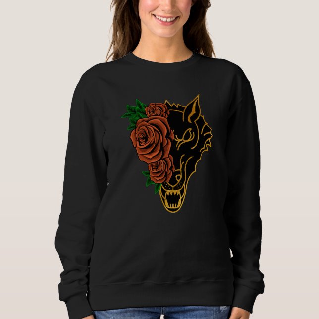Rose Half Wolf Face Aesthetic Retro Nostalgia ON B T Shirt (Framsida)