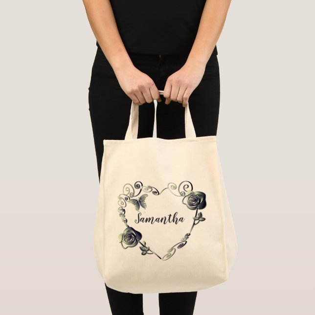 Rose Heart med namn handväskan Tygkasse (Framsida (produkt))