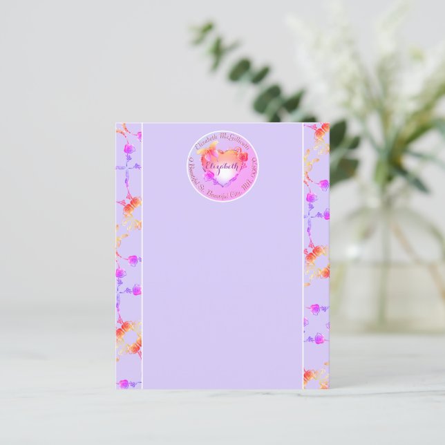 Rose Heart Rosa och Grå Personligt Brevpapper (Stående Fram)