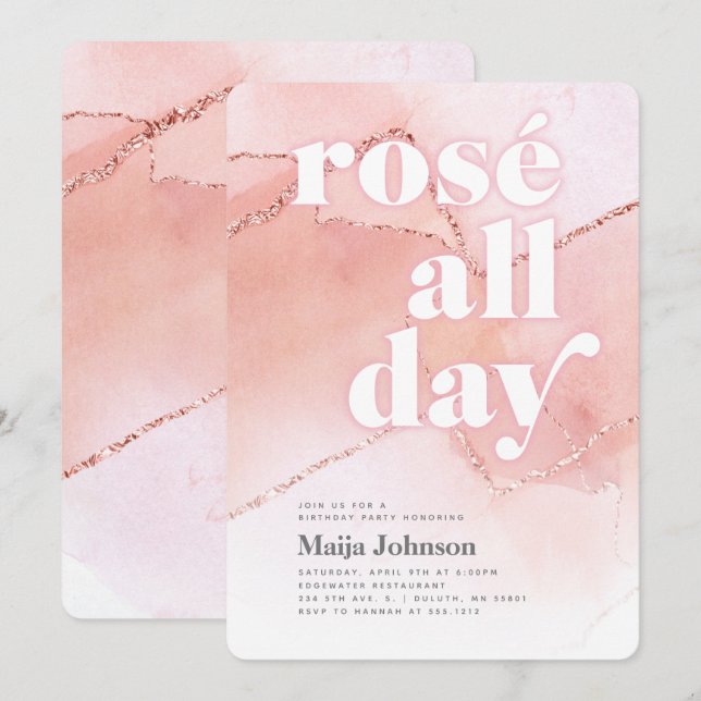 Rosé hela dagen 21:a födelsedagsinbjudan inbjudningar (Fram/baksida)