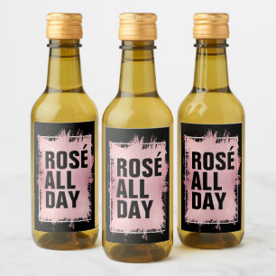 ROSÉ HELA DAGEN Falsk folie på svart Mini Vinetikett