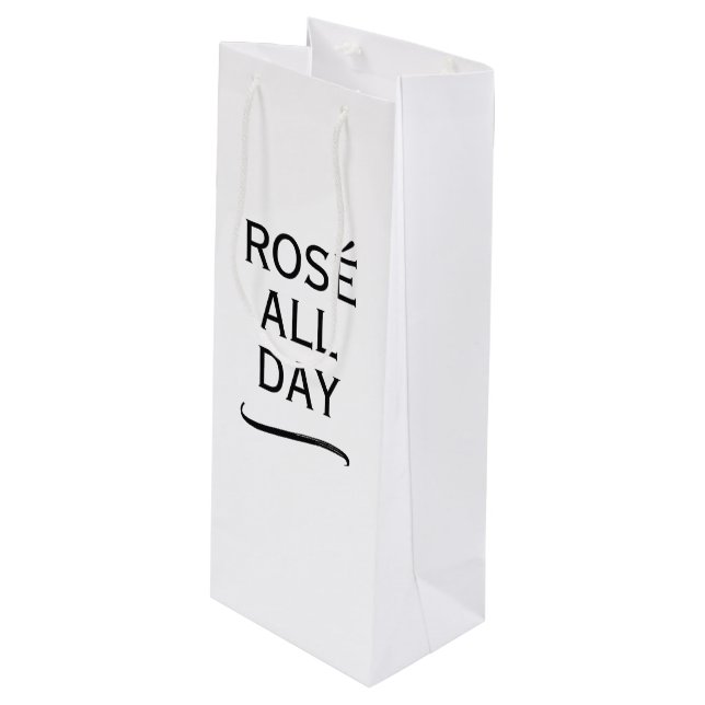 Rosé hela dagen klassisk presentpåse för vinflasko (Framsidan Vinklad)