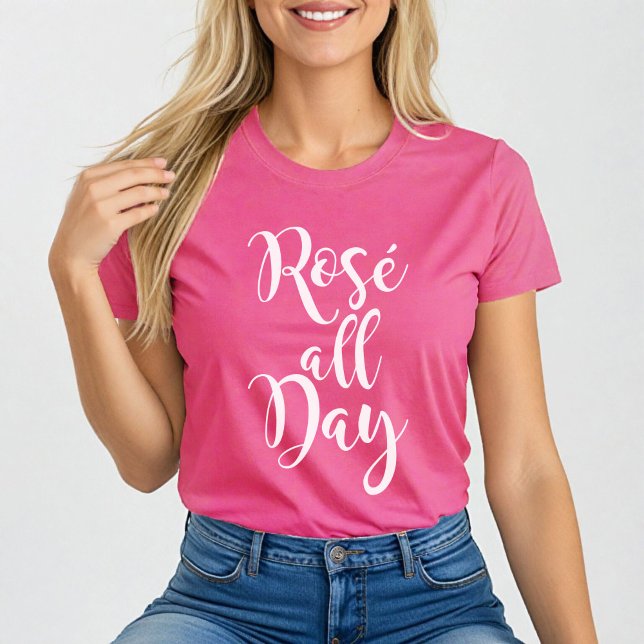 Rosé hela dagen Modern vit skript Rosa Dam T-shirt (Skapare uppladdad)