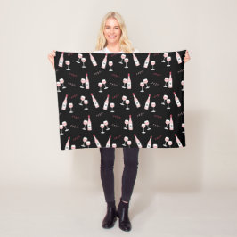 Rosé hela dagen, Vin flaska och Glass Monogram Bla Fleecefilt