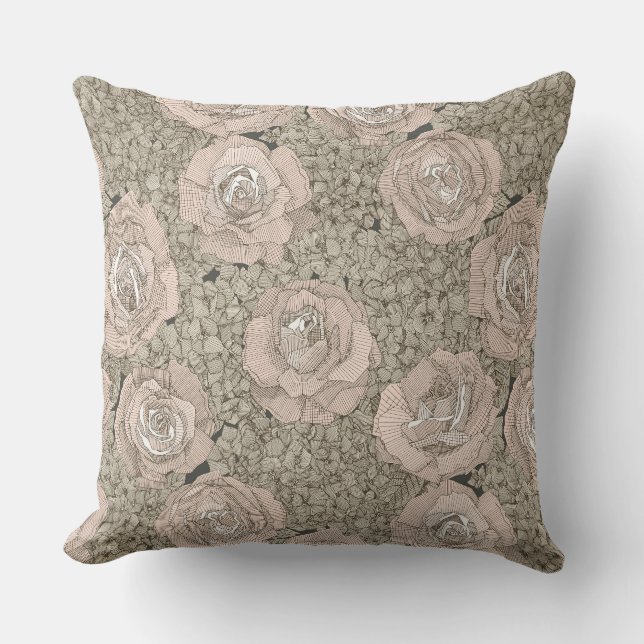 rose hydrangea floral pale peach tea dark kudde (Framsida)
