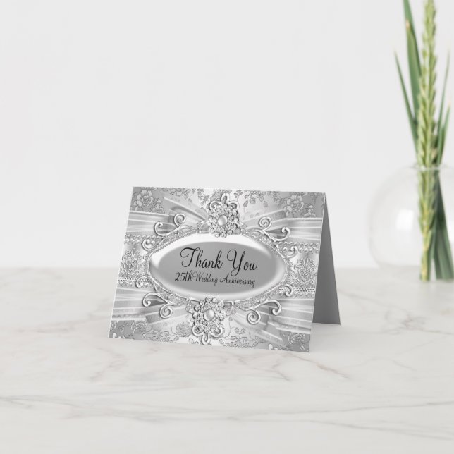 Rose & Jewel Silver 25-årsjubileum Tack Kort (Framsida)