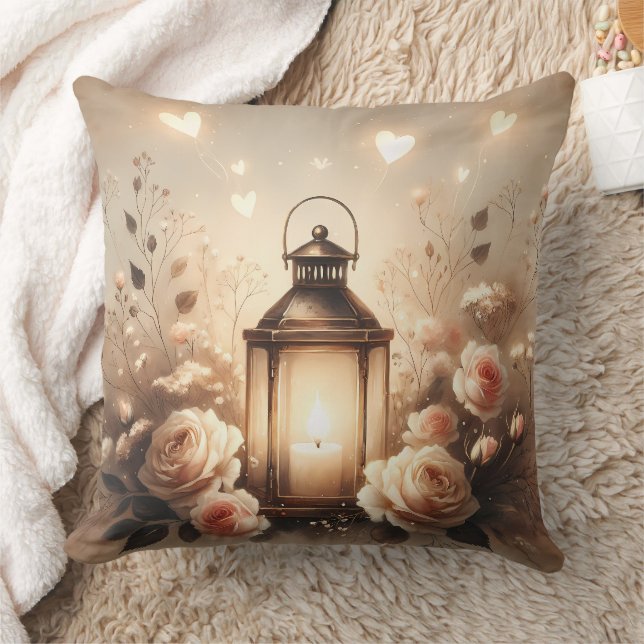 Rose Lantern Glow Bouquet Kudde (Filt)