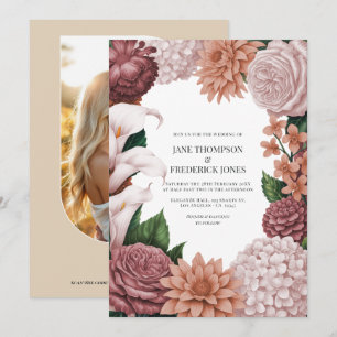 Rosé Lera, Terra Rosa & Peony Rök Blommig Bröllop Inbjudningar