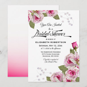 Rose Lily Pearl Rosa Bröllopsdusch Inbjudningar