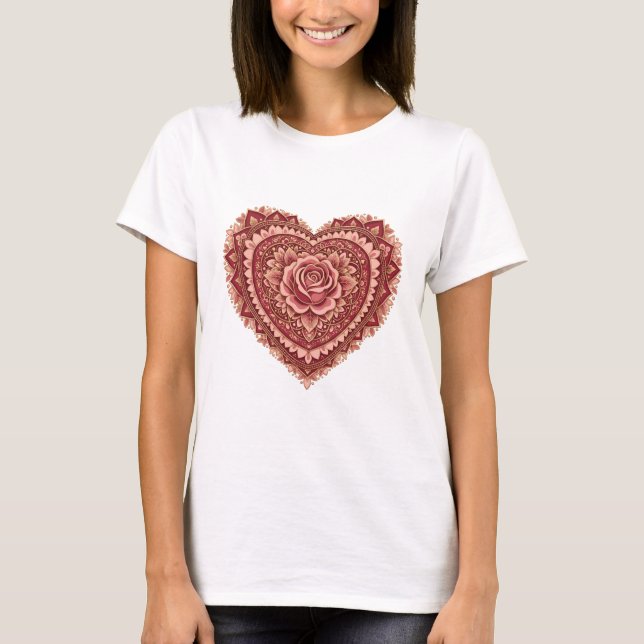Rose Mandala Heart of Love T Shirt (Framsida)