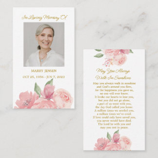 Rose Memorial Photo Funeral Prayer Card Visitkort