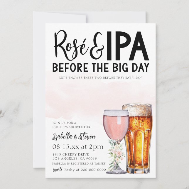 Rosé och IPA-parets Shower-inbjudan Inbjudningar (Framsida)