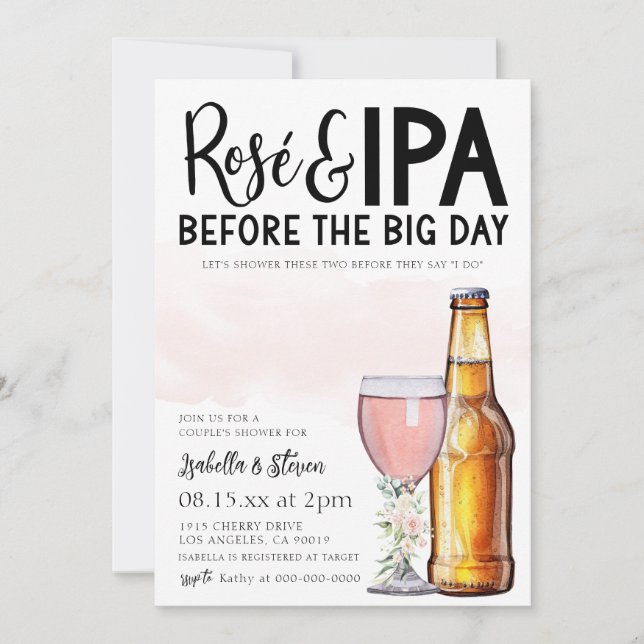 Rosé och IPA-pars bröllopsdusch-inbjudan Inbjudningar (Framsida)