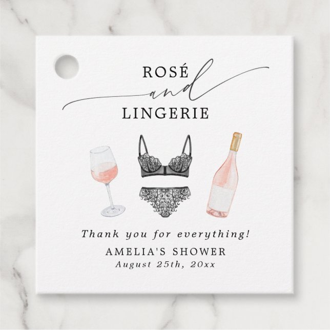 Rosé och Lingerie Bröllopsdusch Gåvor Etiketter (Framsida)