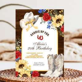 Rose och Sunflower Rustic Boots Födelsedag Inbjudningar