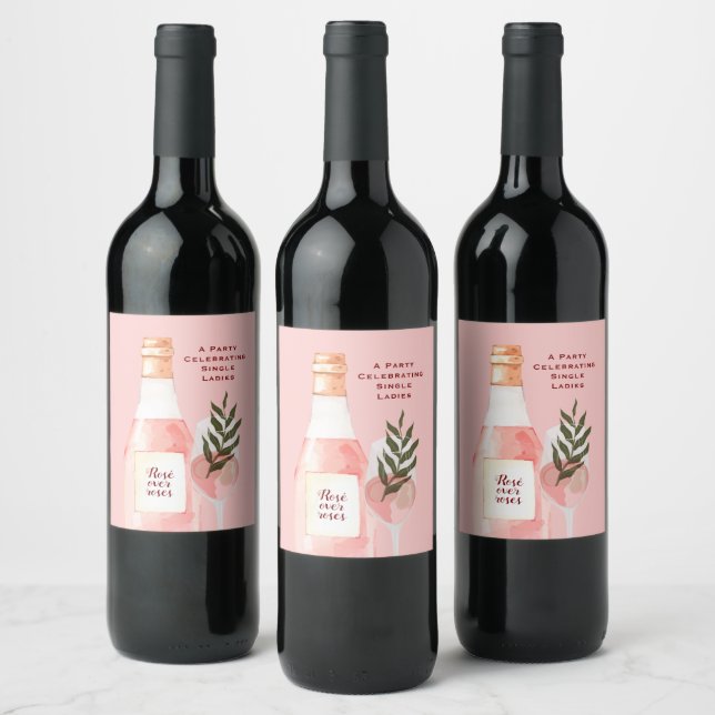 Rosé över Rosor Valentines Day-firande Rosa Vinflaska Etikett (Flaskor)