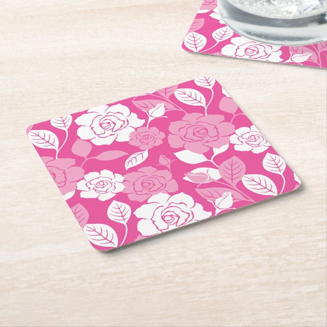 ROSE PATTERN (PINK) UNDERLÄGG PAPPER KVADRAT (Vinklad)
