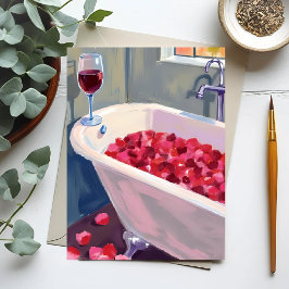 Rose Petal Bath | Romantic Red Wine Painting Vykort