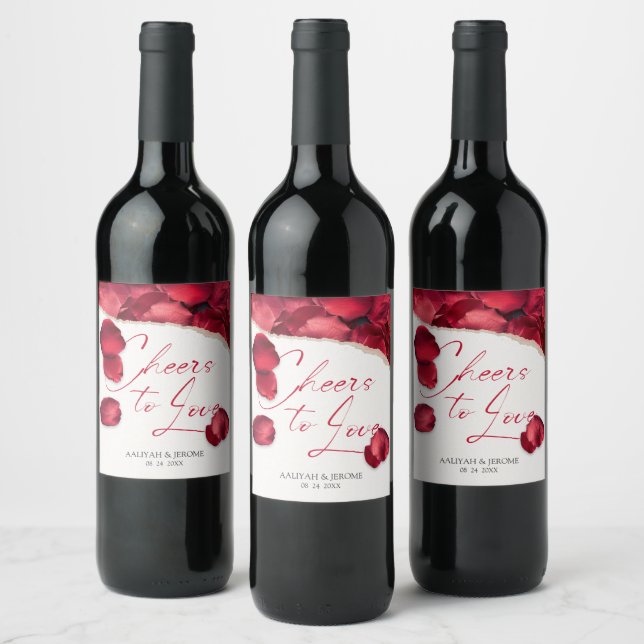 Rose Petals Wedding Wine Lable Vinflaska Etikett (Flaskor)