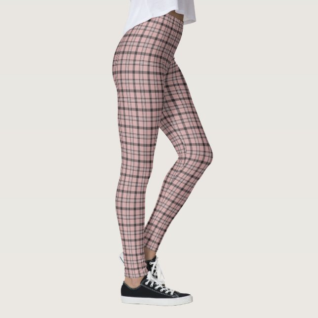 Rose Pink Black Plaid Classic Pattern Leggings (Höger)