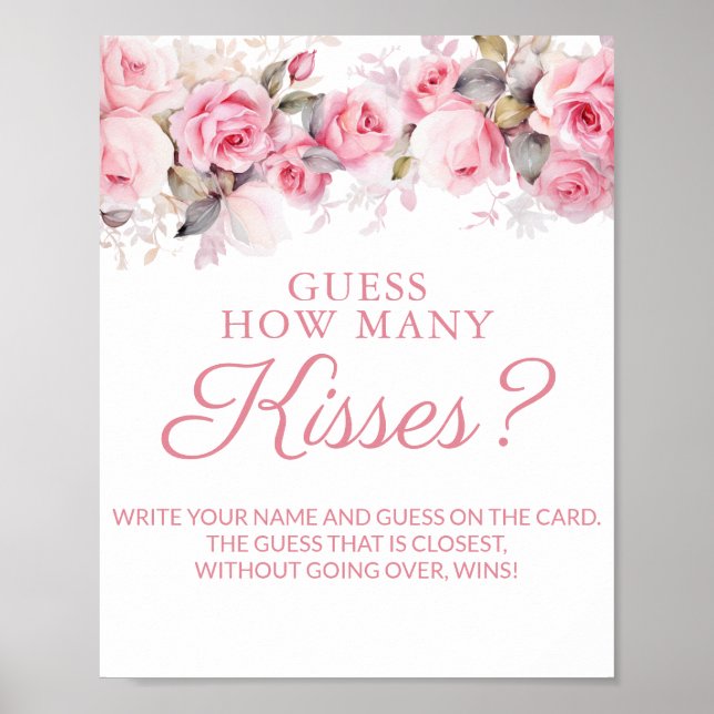 Rose Pink Bridal Shower Guess Kisses Game Poster (Framsidan)