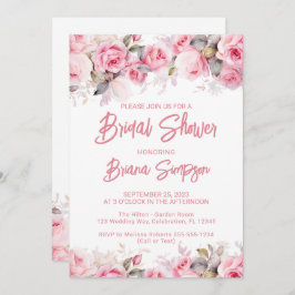 Rose Pink Floral Bridal Shower  Inbjudningar