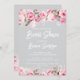 Rose Pink Floral Gray Bridal Shower  Inbjudningar