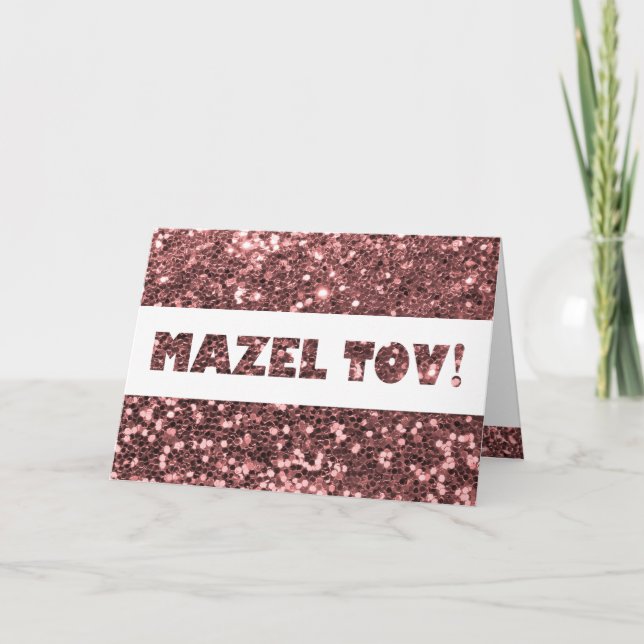 Rose Pink Glitter Mazel Tov Grattis Kort (Framsida)