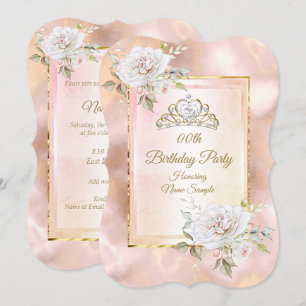 Rose Pink Guld Prinsessa Födelsedagsfest Inbjudan