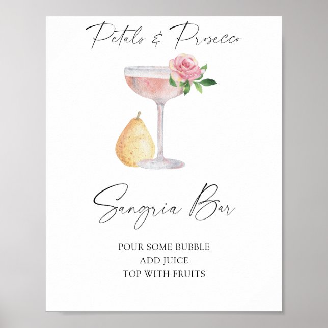 Rosé prosecco bröllopsdusch - sangriabar poster (Framsidan)