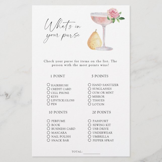 Rose Prosecco - Vad har du i din handväska spel (Framsida)