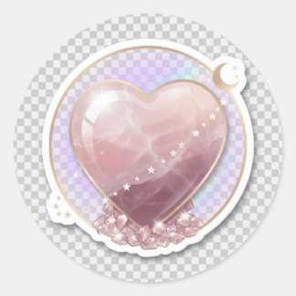 Rose Quartz Crystalhjärta | Celestial Moon Runt Klistermärke