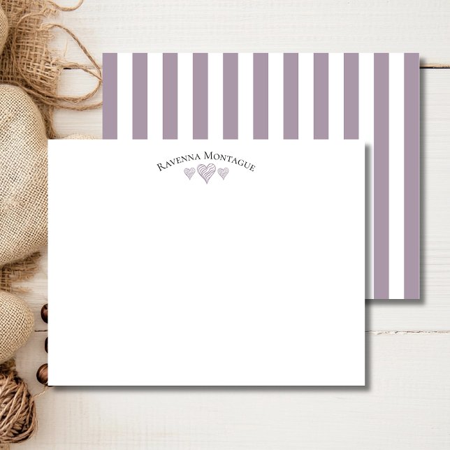 Rose Quartz Elegant Wavy Hearts Striped Note Card Anteckningskort (Skapare uppladdad)