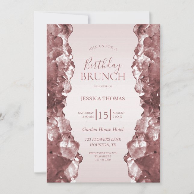 Rose Quartz Födelsedagsbrunch Inbjudningar (Framsida)