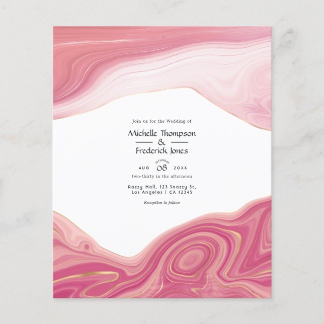 Rose Quartz och Rosafärgad Strata Bröllopsinbjudan Flygblad (Framsidan)