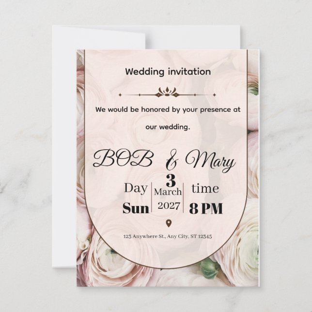 Rose Ranniculus Wedding Invitation for you  Julkort (Framsida)