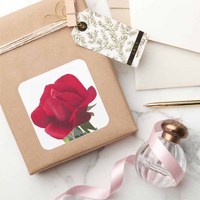 Rose rouge - Red rose  Fyrkantigt Klistermärke (Gifting)